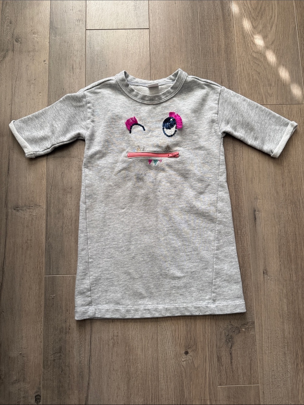 Gymboree Gray Short Sleeve Dress with Pink & Navy Face Detail